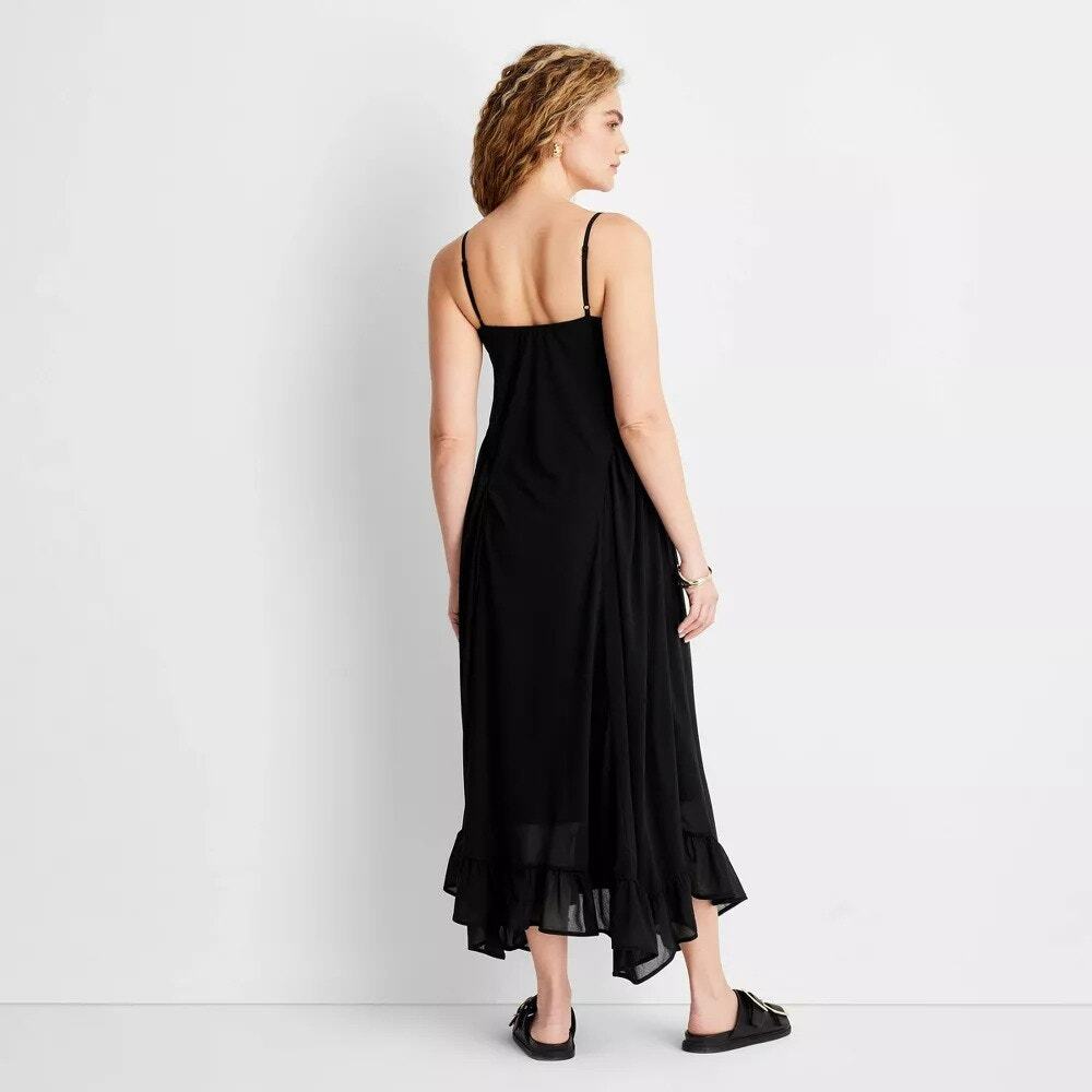 Women's Sleeveless Flutter Hem Maxi Dress Black - Picture 2 of 6